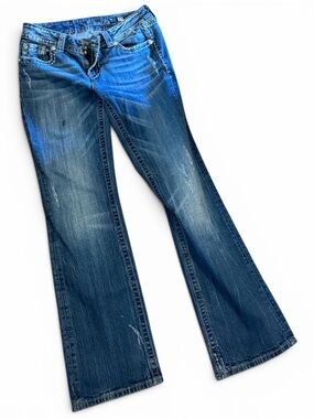 Miss Me Bootcut Jeans Size 29 Medium Wash Rhinestone Flap Pocket Stretch Denim